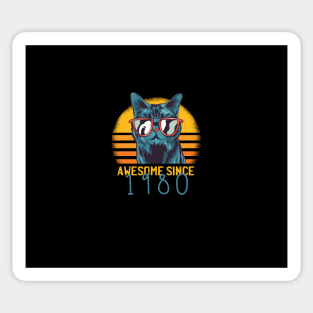 Awesome Since 1980 40th Birthday Black Cat Kitten Vintage Retro Animal Social Distancing FaceMask Sticker